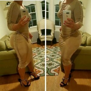 Sexy lace up dress in gold